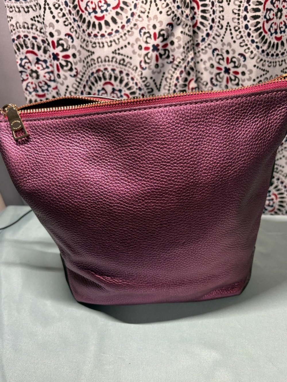 COACH Metallic Berry Magenta Pebble Leather Elle Hobo Shoulder Bag #F87691 - Picture 9 of 13